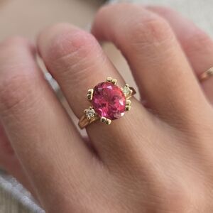 14k Gold Pink Tourmaline Diamond Ring